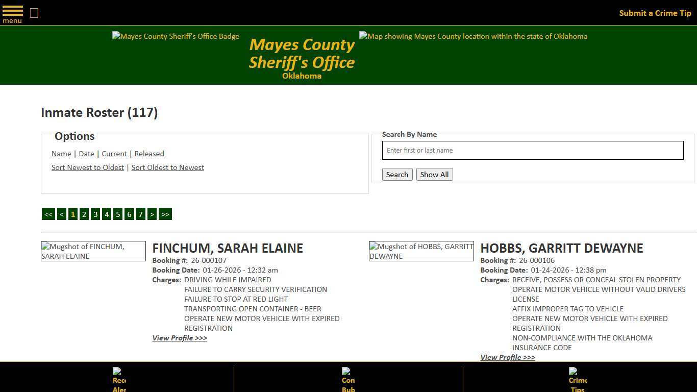 Inmate Roster - Current Inmates Booking Date Descending - Mayes County, OK Sheriff